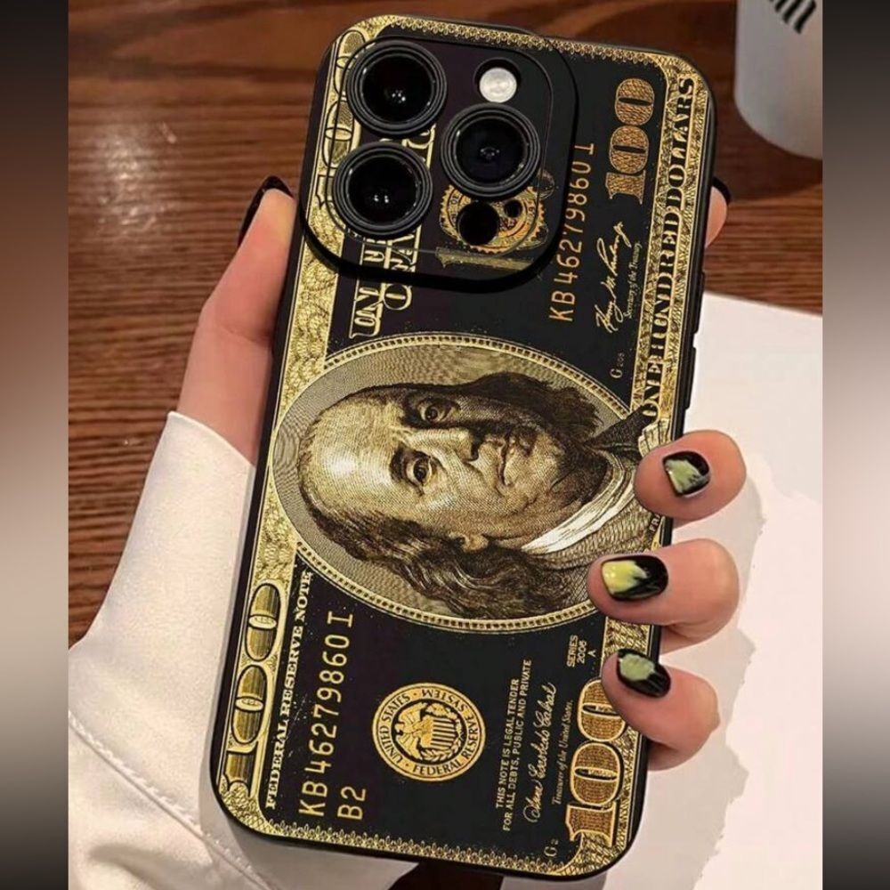 3for$20 Fashionable Money Golden Pattern Liquid Silicone Phone Case 15 pro max